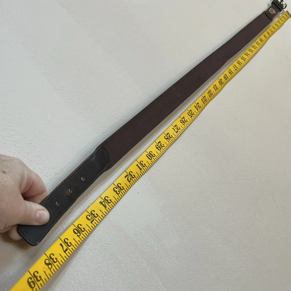 LACOSTE VINTAGE stretch belt kids• brown leather trim solid brass buckle • 30/75